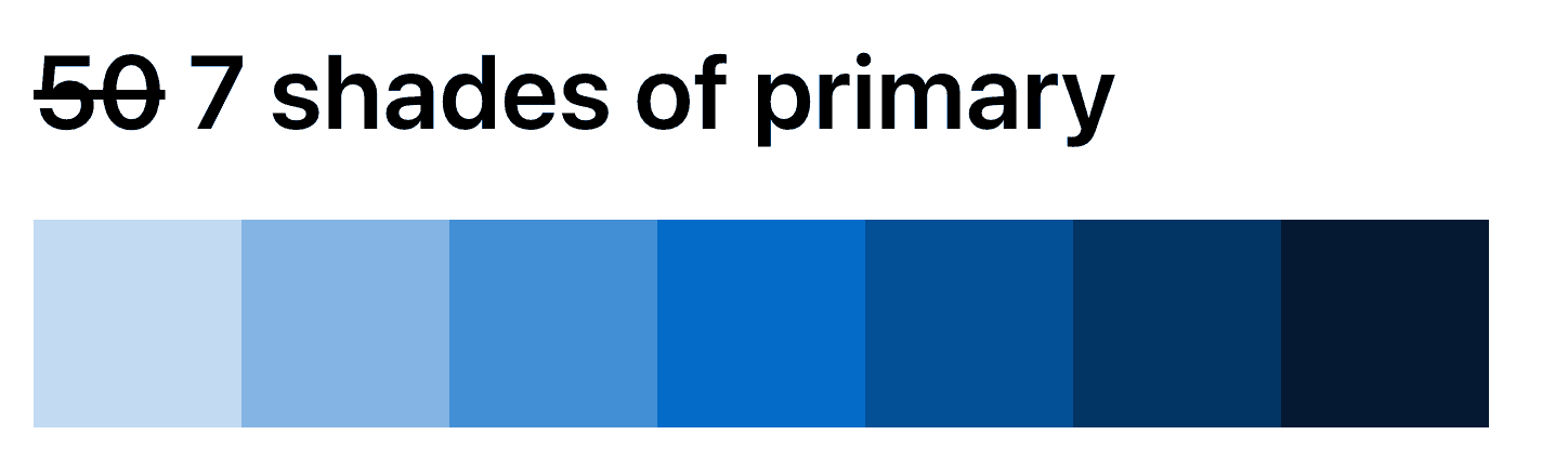 Seven blocks. The middle is the default APEX primary blue color. The blocks on the left are lighter shades, and the blocks on the right are darker shades.