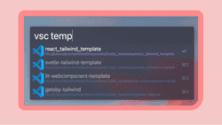 Screenshot of workflow in use. Query 'vsc temp' results in four VSCode workspaces.