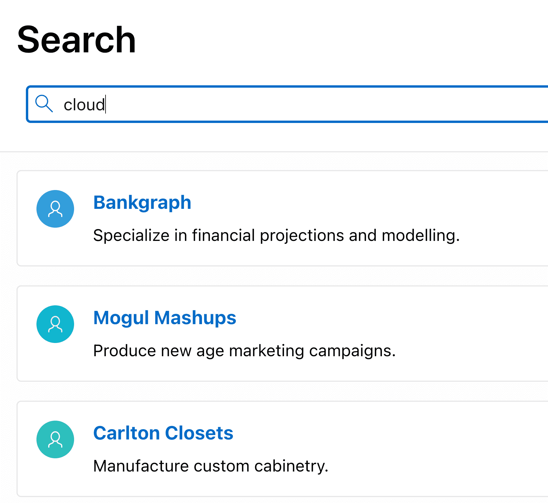 Screenshot of the APEX search page. The search term is 'Cloud' with three results which don't include this word.