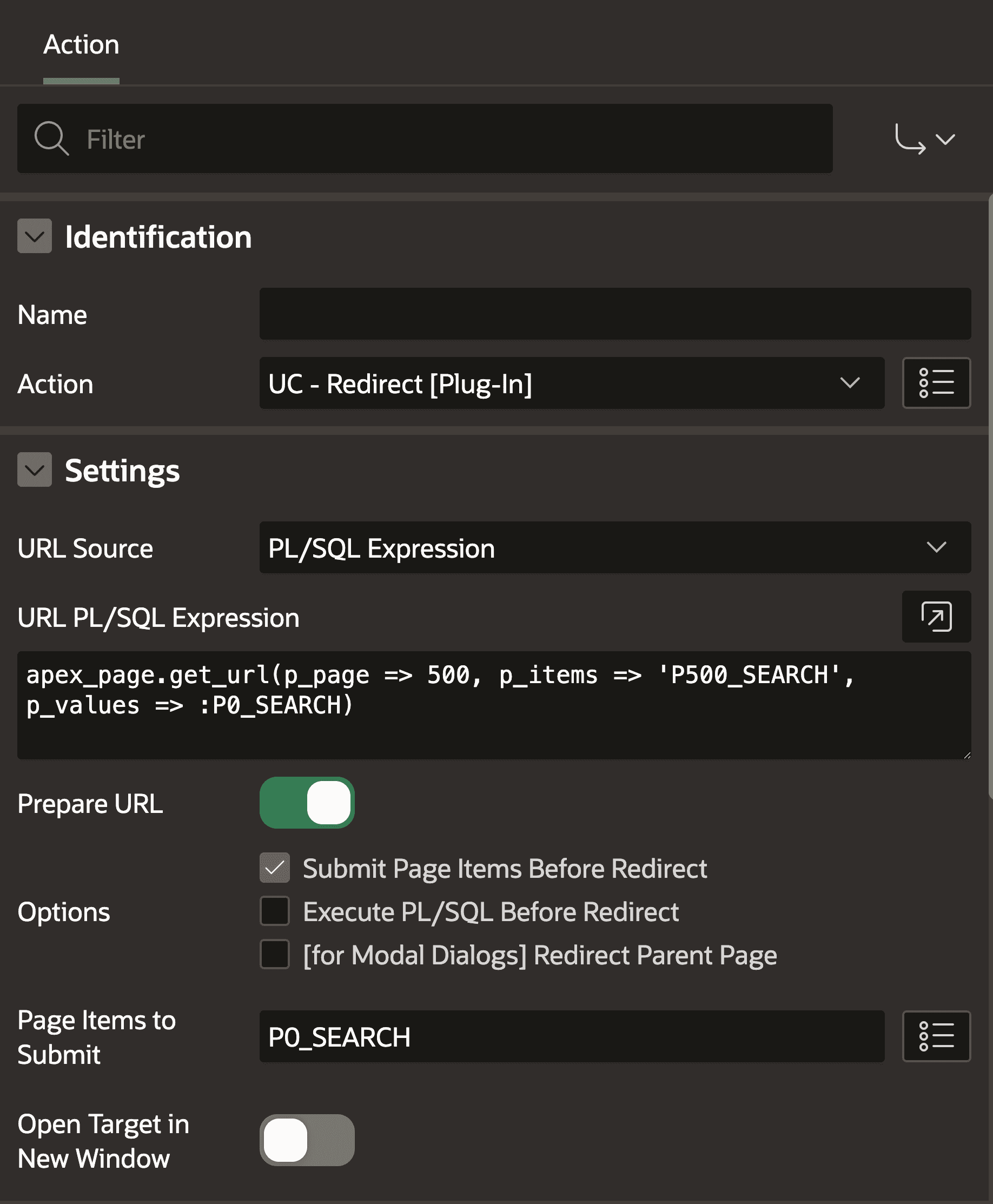 Screenshot of classic APEX app layout with an search input in the title bar.