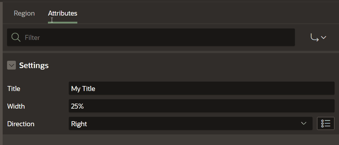 Screenshot of the attributes window in the APEX Page Designer