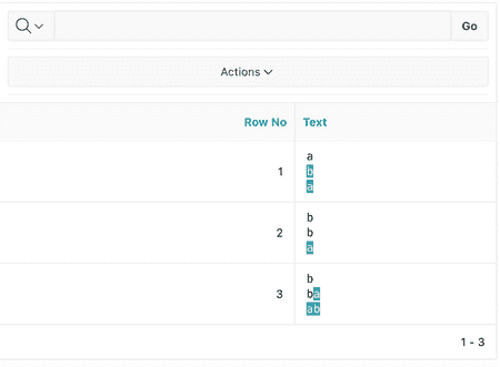 Interactive Report with 3 rows and 2 columns. The first column shows the numbers 1 to 3. The second column shows an instance of the compare component for each row.