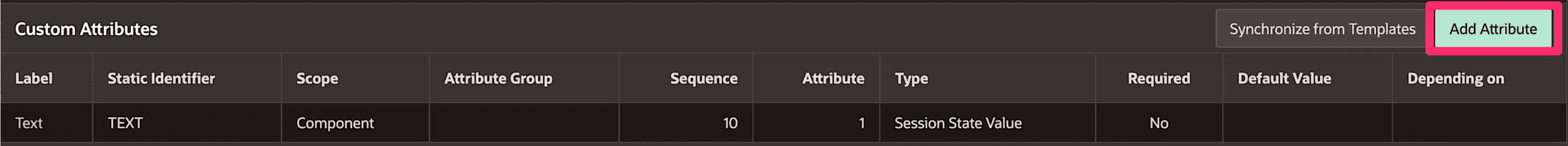 Attribute section in plug-in builder with hot button to add a new attribute highlighted.