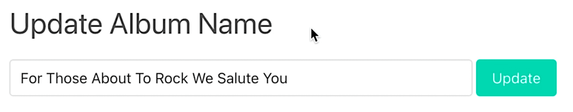 Webpage with update album form inlcuding a text input field and a button