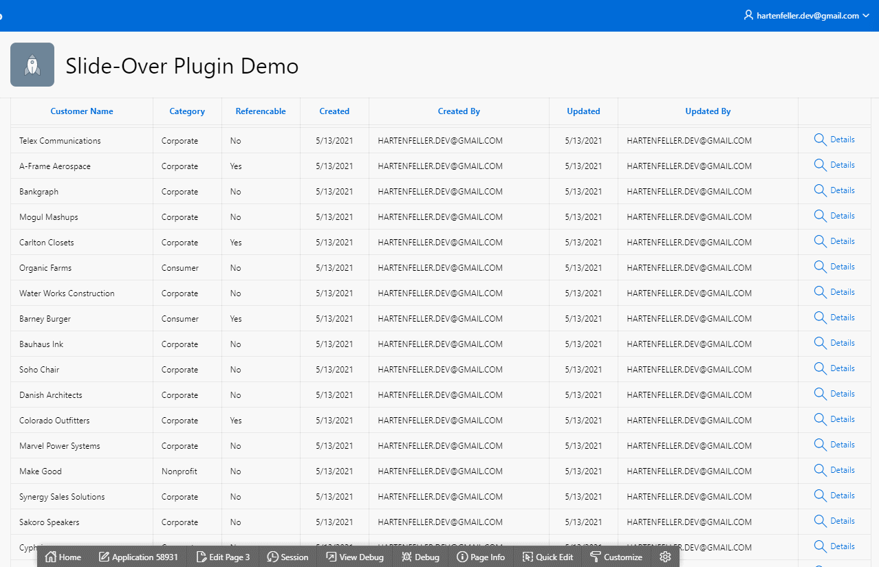 Demo of the slideover in action