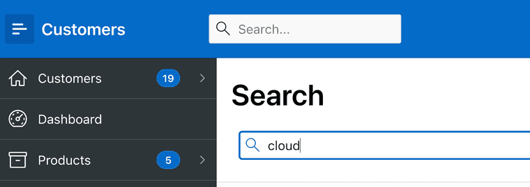 Screenshot of classic APEX app layout with an search input in the title bar.