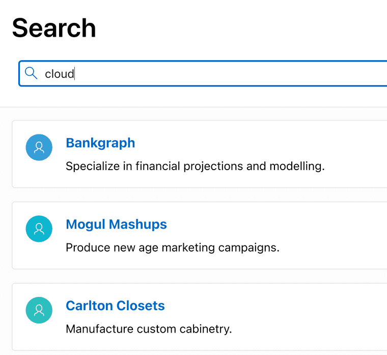 Screenshot of the APEX search page. The search term is 'Cloud' with three results which don't include this word.